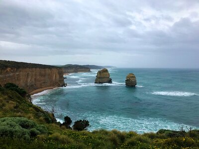 Blue bushes cliff photo