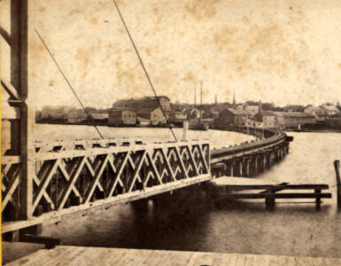 East Bridgeport Bridge over Pequannock River around 1850 in Connecticut