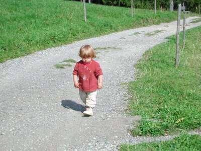 Hiking first steps small child photo
