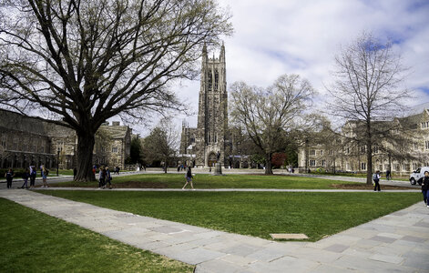 View of the Duke Chapel and the quad in Durham, North Carolina photo