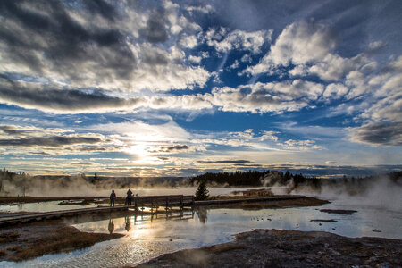 Clouds and sky over the scenic landscape at Yellowstone National Park, Wyoming photo
