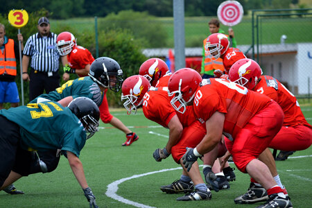 Rugby Teams Facing off photo