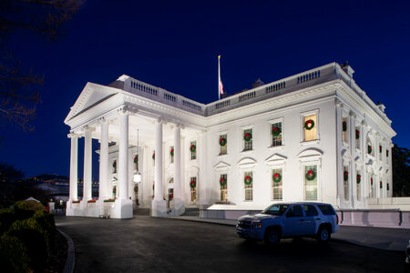 The White House at night with Christmas lighting photo