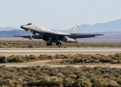 A B-1B Lancer takes off to begin testing