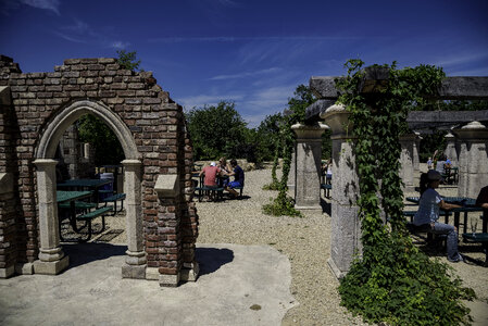 Arches and courtyard at New Glarus Brewery photo