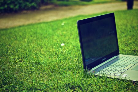 Laptop Computer on Grass photo