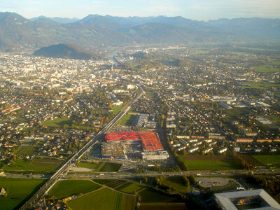 Salzburg seen on takeoff from Salzburg Airport in Austria