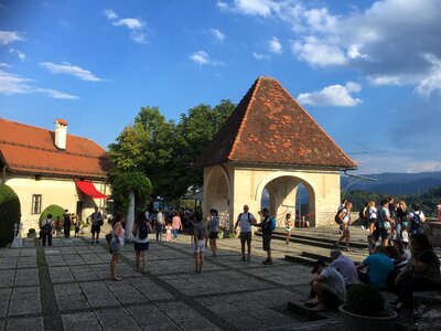 Medieval castle on the Bled lake photo