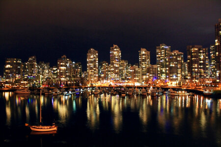 Night Skyline across the water in Vancouver, British Columbia, Canada photo