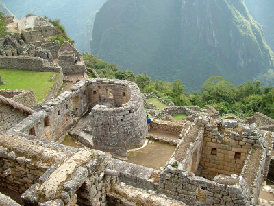 Temple of the Sun or Torreon at Machu Picchu, Peru photo