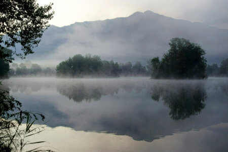 Fog over the lake in the morning