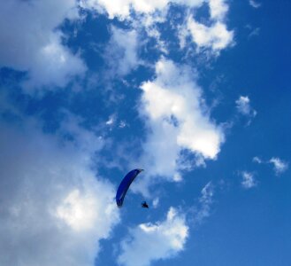 Blue sky white clouds open parachute photo