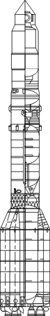 Partial cutaway of Proton configured for space station launch