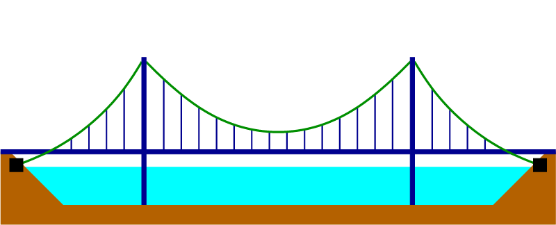 Suspension bridge with the anchorages