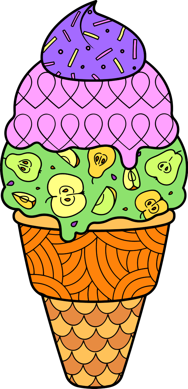  Ice Cream with Seamless Pattern 