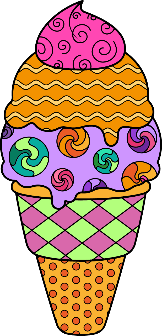  Ice Cream with Seamless Pattern 