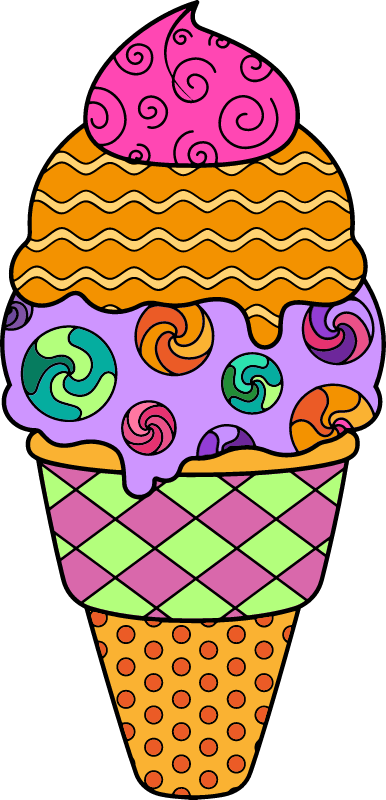  Ice Cream with Seamless Pattern 