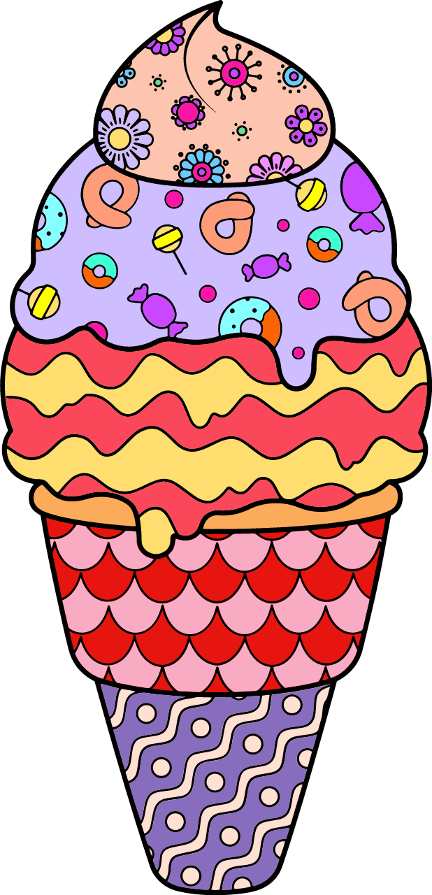  Ice Cream with Seamless Pattern 