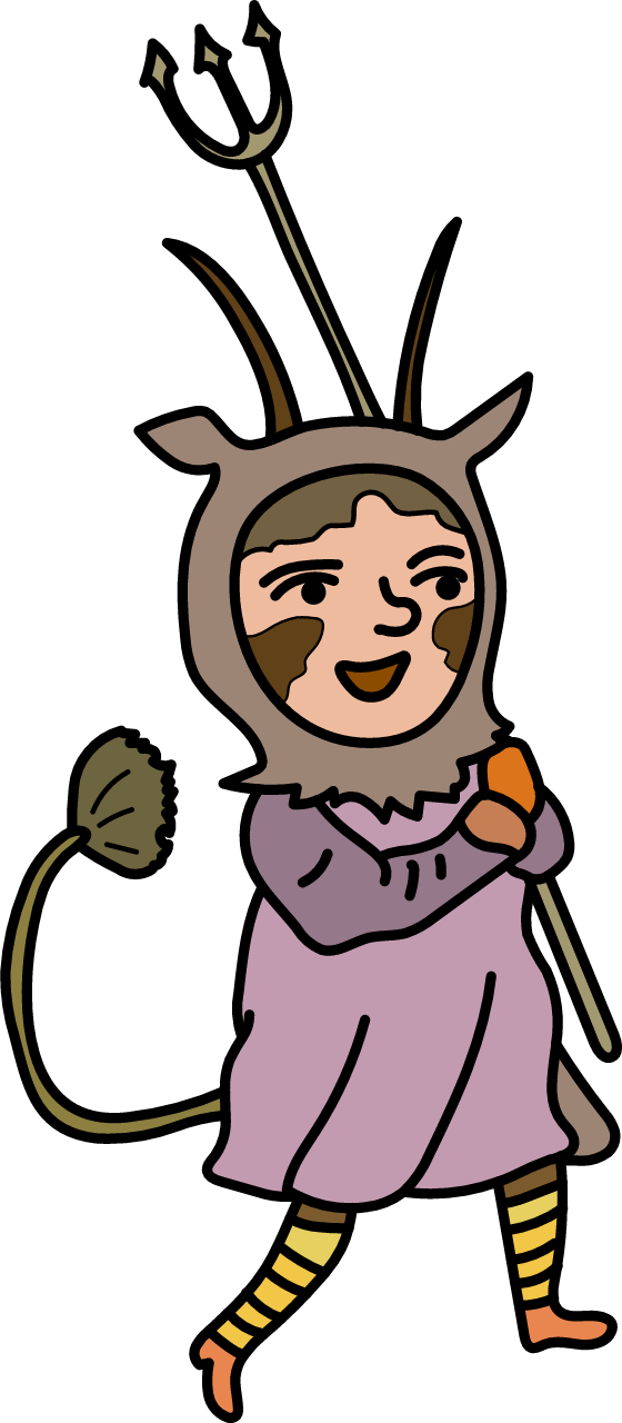 Caroler in a little devil costume