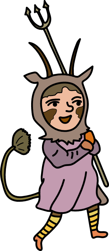Caroler in a little devil costume