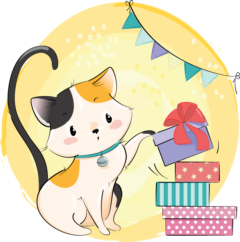 Cute cat with gifts boxes