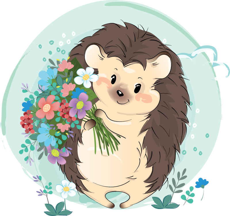 Cute hedgehog with flowers