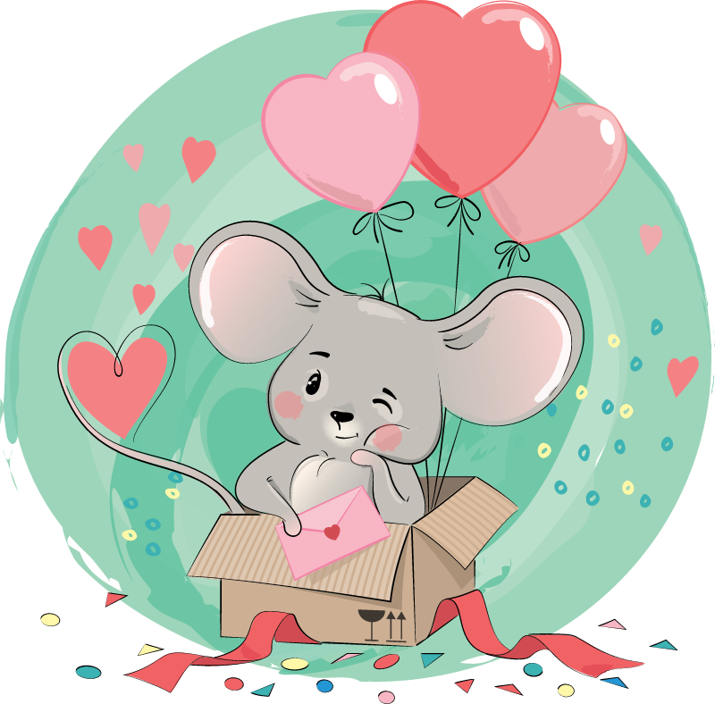 Cute mouse in gift box