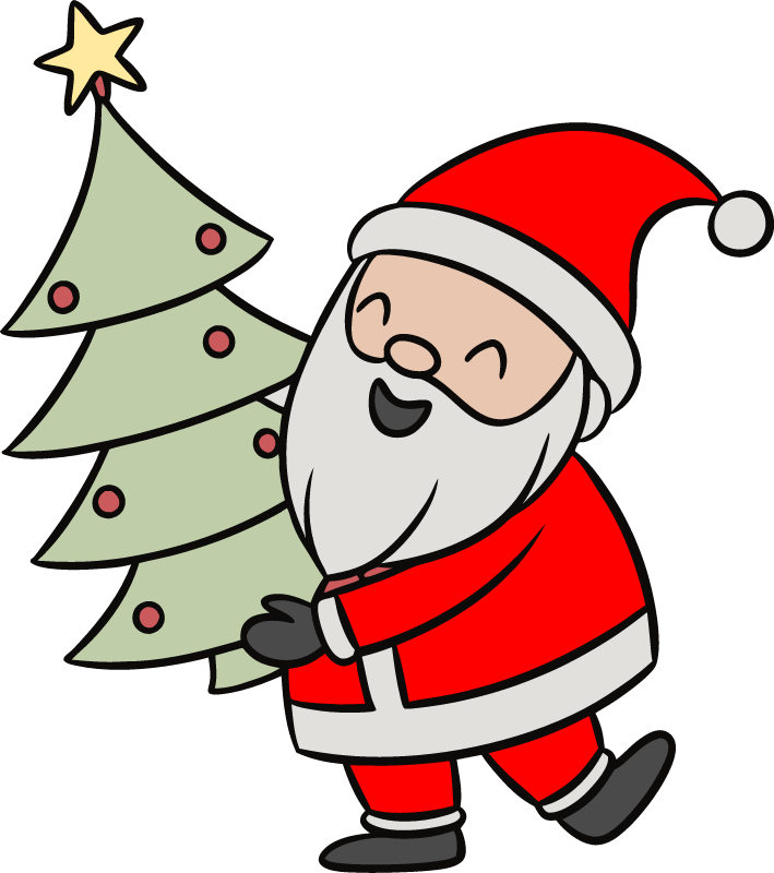 Santa Claus with Christmas Tree Cartoon