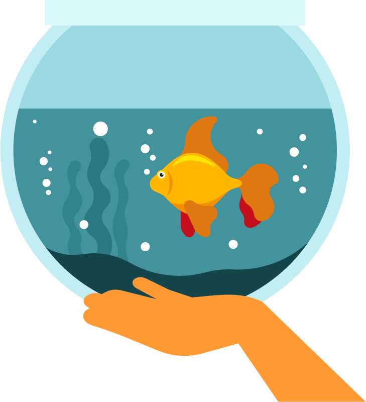 Aquarium with Fish Held in Hand