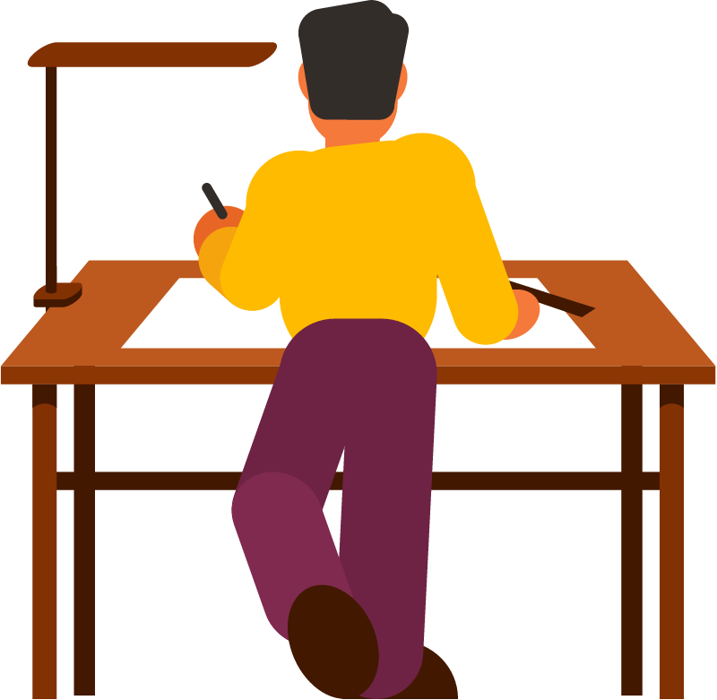 Architect Working on Drawings at Desk