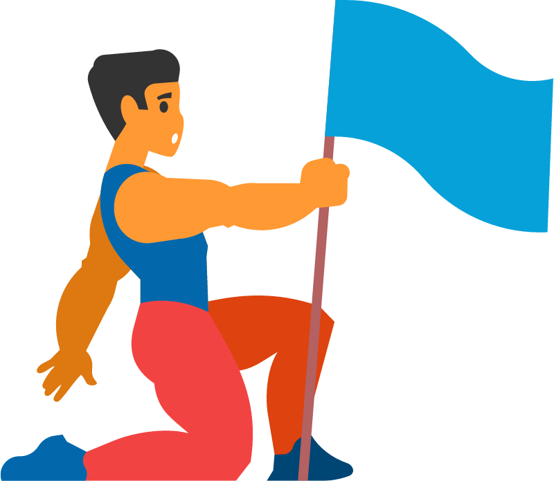 Athlete Waving a Blue Flag