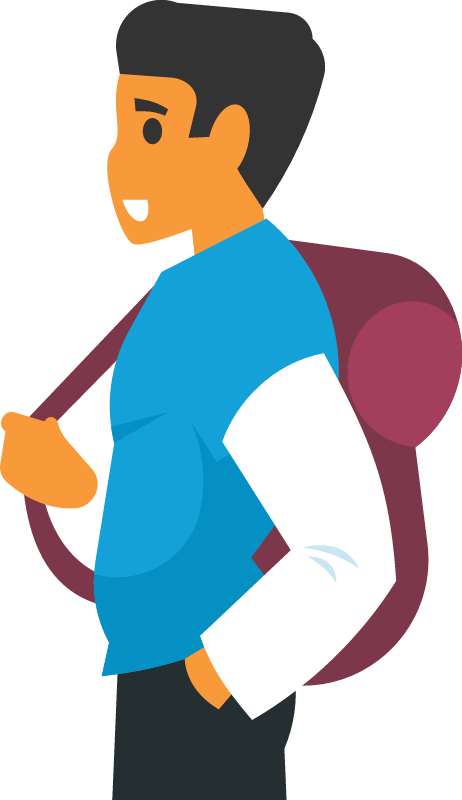 Backpack-Wearing Student on the Move
