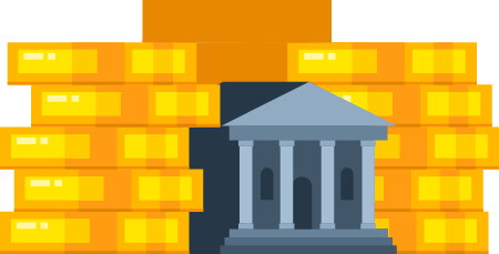 Bank Building with Golden Coins