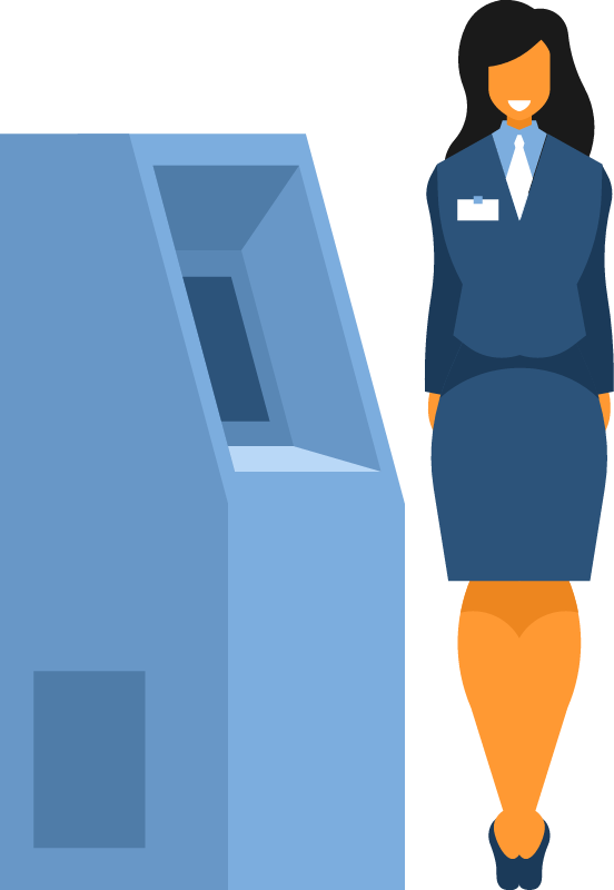 Bank Clerk Next to ATM