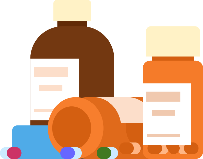 Bottles Containing Pills and Medicaments 