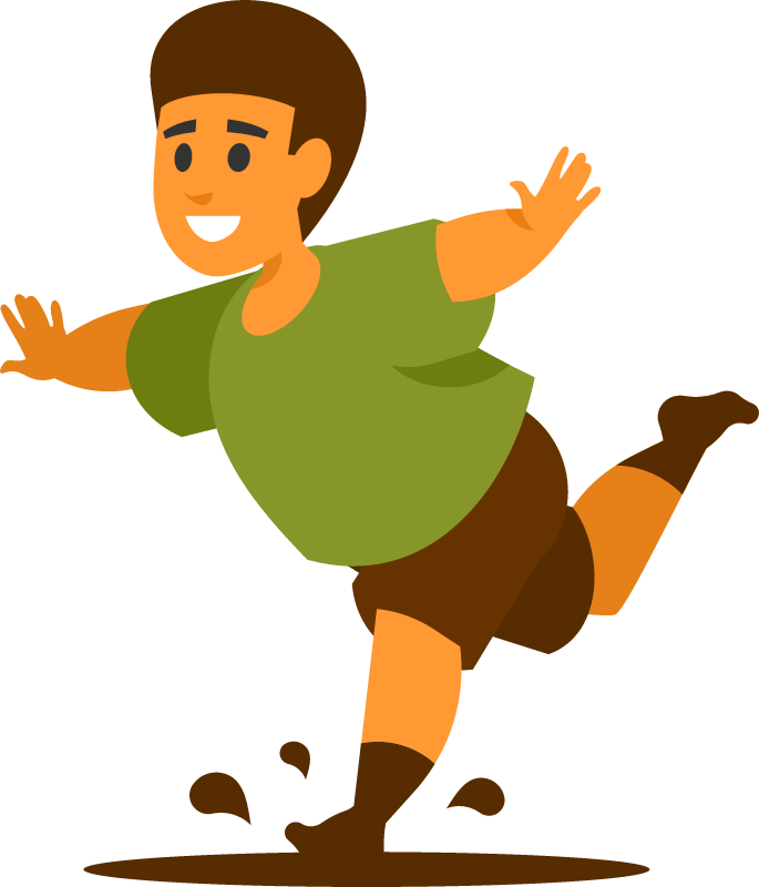 Boy Running and Jumping Through a Muddy Puddle