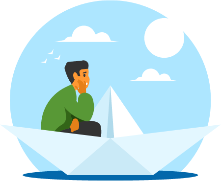 Boy Sitting Inside a Paper Boat