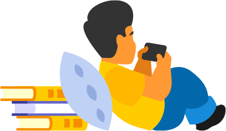 Boy Using Smartphone While Resting on Books