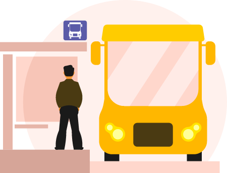 Bright Yellow Bus at Stop