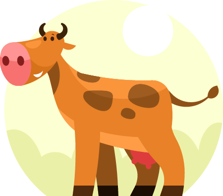 Brown Cow Drawn in Cartoon Style