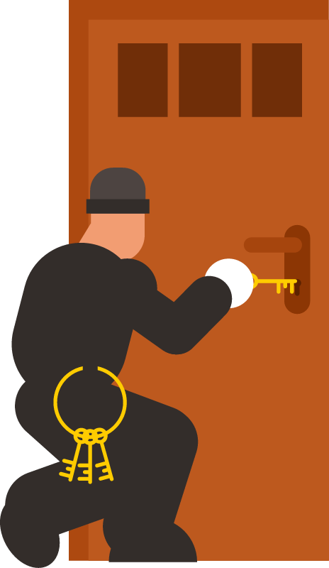 Burglar Trying to Open Locked Door