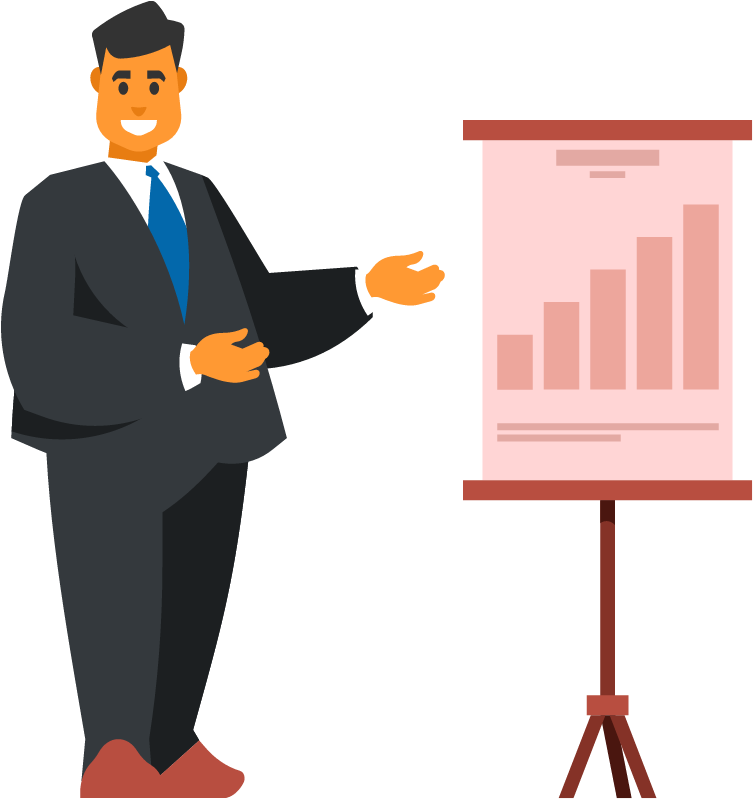 Businessman Confidently Presenting Growth Charts