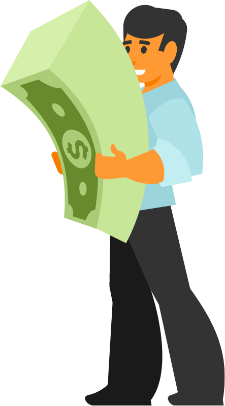 Businessman Displaying Stack of Dollar Bills