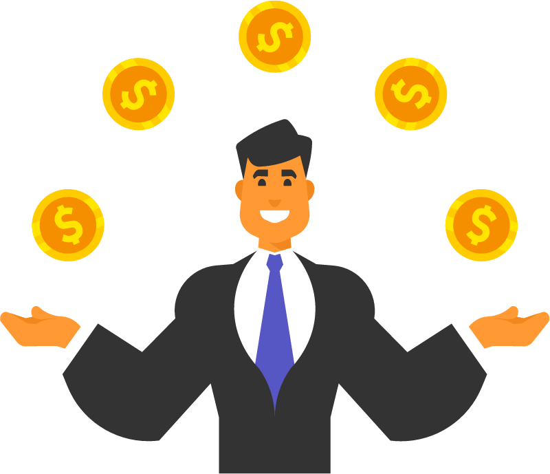Businessman Happily Tossing and Juggling Coins