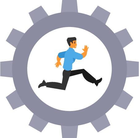 Businessman Moving Continuously on Work Wheel