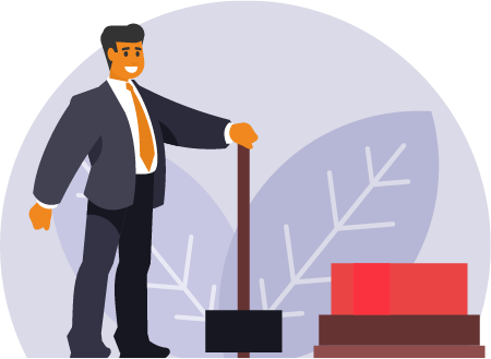 Businessman Poised with Sledgehammer Over Red Button