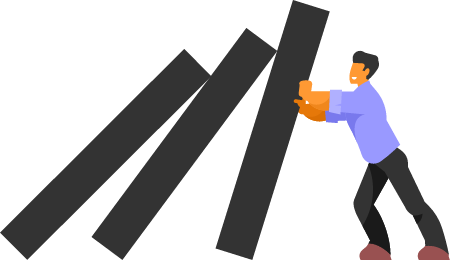 Businessman Preventing Domino Effect with Quick Action