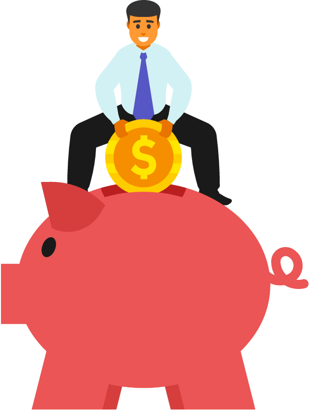 Businessman Putting Money into Piggy Bank for Savings