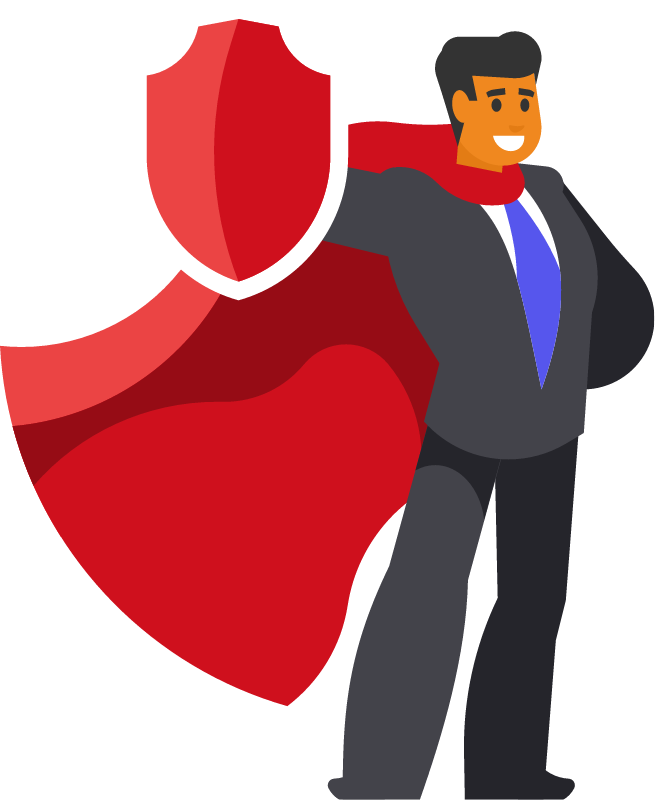 Businessman in Heroic Pose with Superhero Cloak
