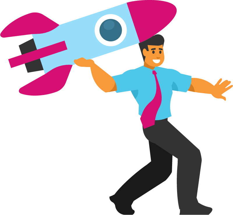 Businessman Launching Financial Rocket